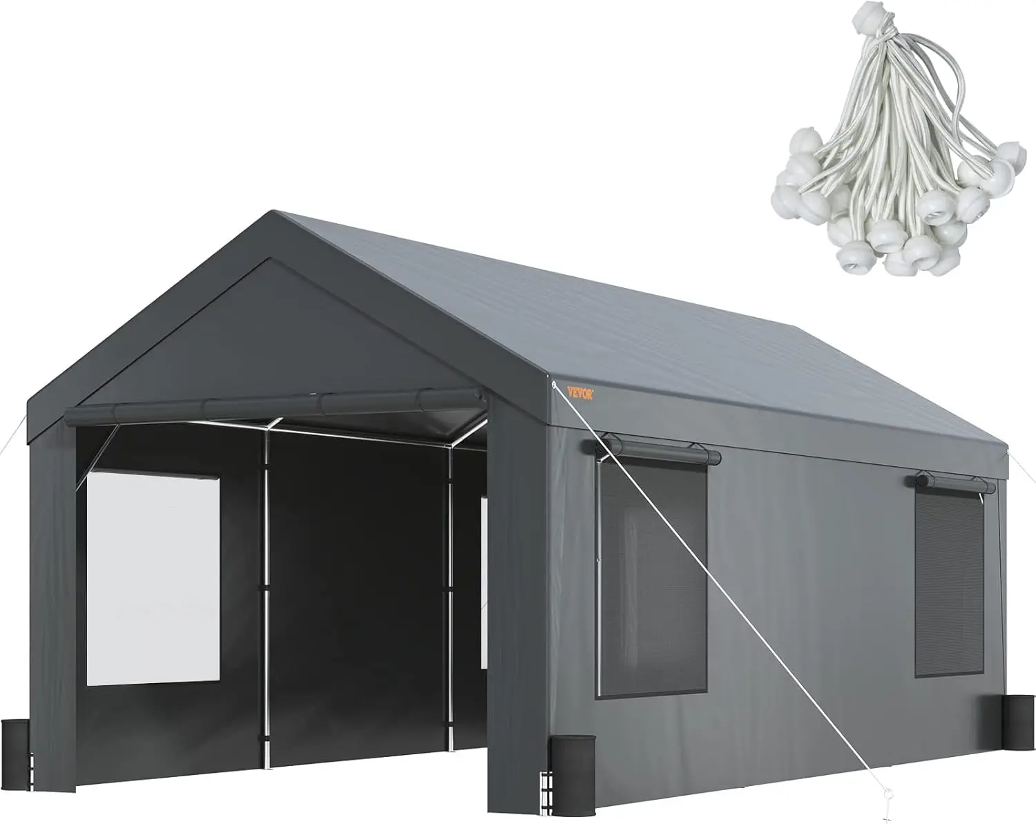 Carport-Garaje portátil de alta resistencia de 12 'x 20', toldo extragrande mejorado para coche con ventanas ventiladas enrollables, paredes laterales extraíbles