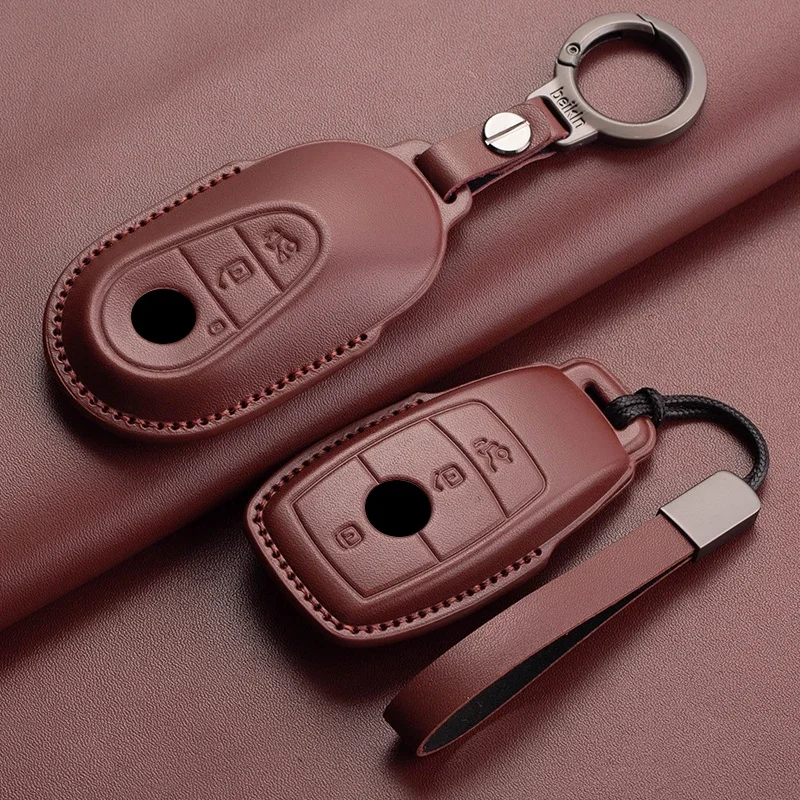 Car Remote Key Case Cover for Mercedes Benz A C E S G Class GLC CLE CLA W177 W204 W205 W213 W222 W176 X167 AMG Leather Keychain