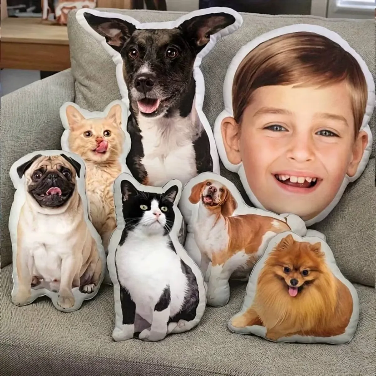 Custom Pet Photo Pillow, Personalized Pillow Shaped Like Your Dog Cat Face, Customized Stuffed Animal Picture Pillows