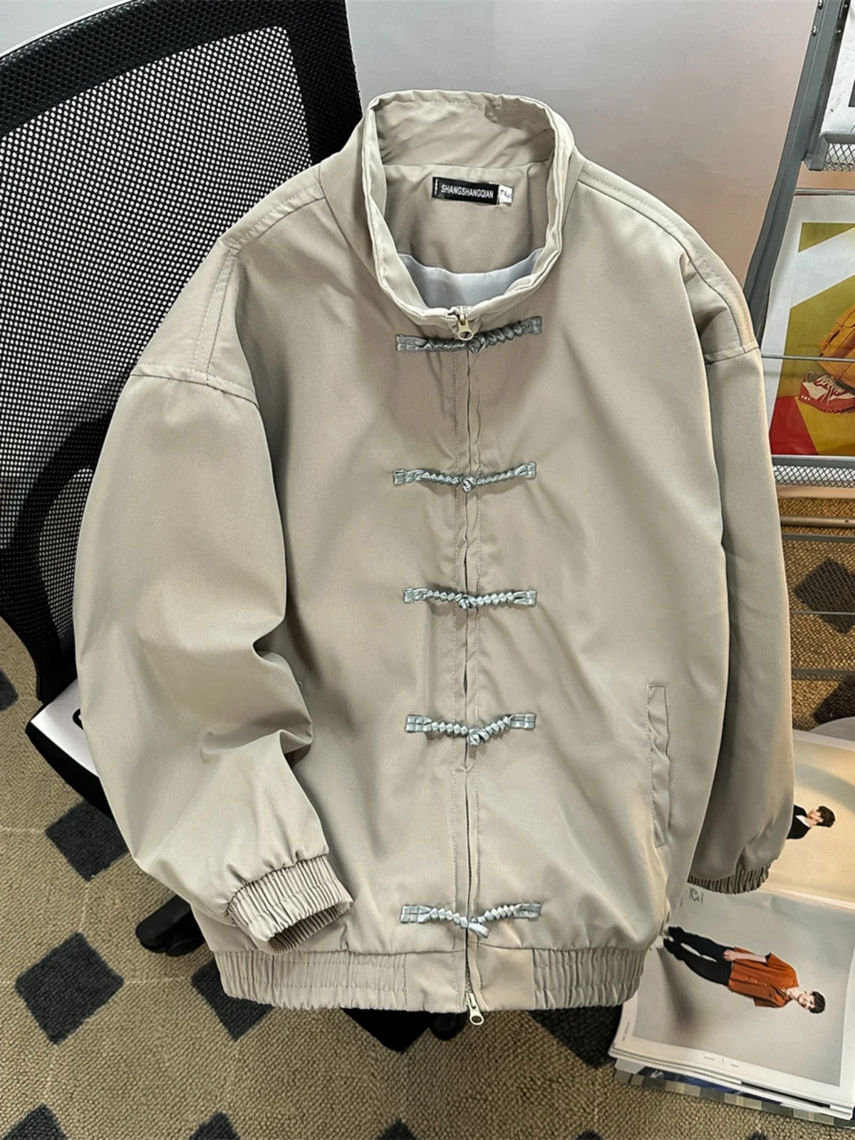 

New Chinese Sle Button up Stand Collar Jaet Men's Spring Autumn Trendy Loose American Retro Couple's Outerwear