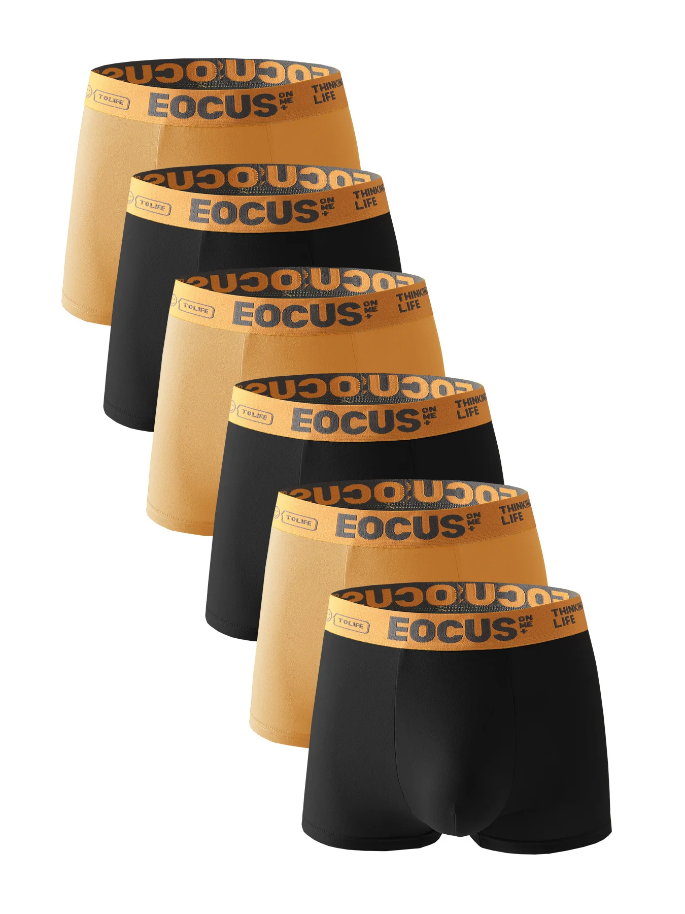 

6pcs Men's basic straight-leg pants Black and yellow two-tone combination comfortable and breathable men's underwear