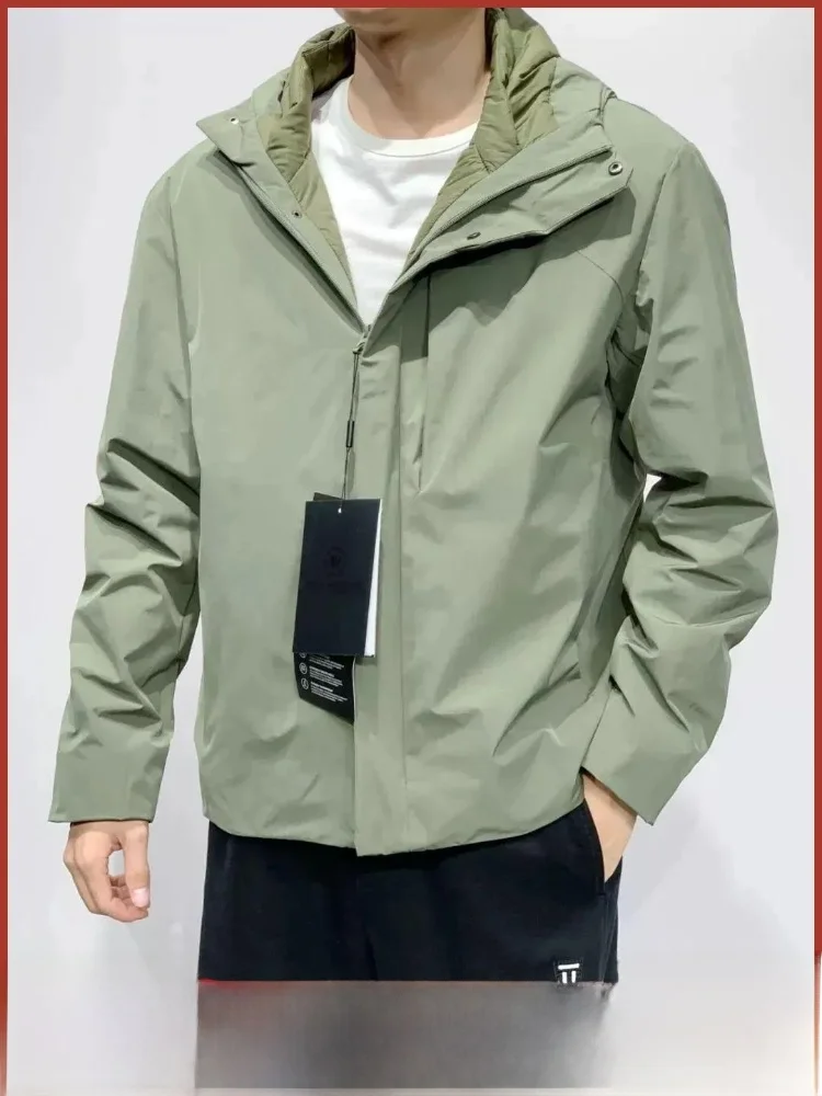 

Warmth Enhanced Cotton Jaet Hooded Men's Outdoor Wear Youth Faion Thiened Long Sve Stand Fit Pure Color
