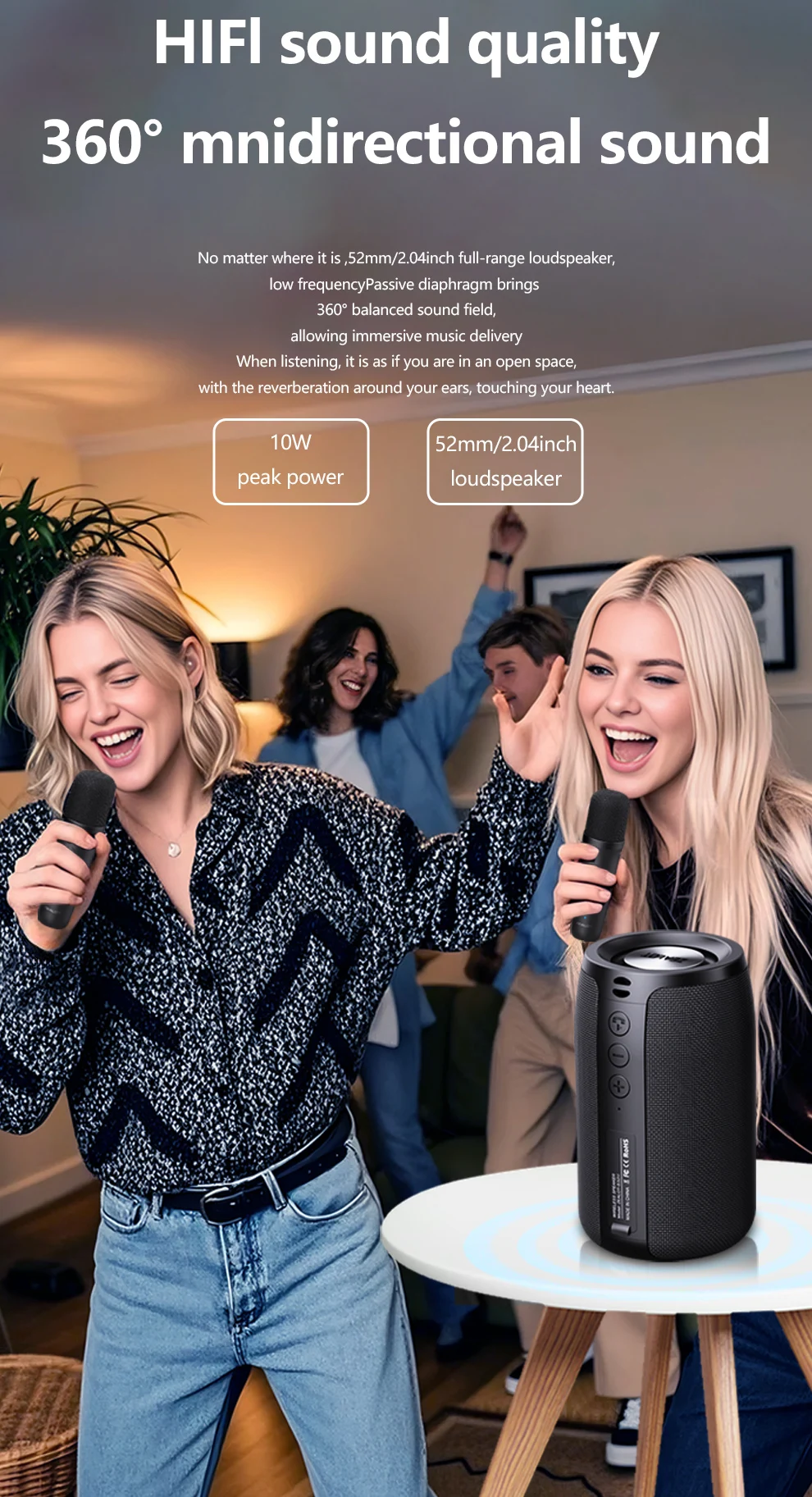 ZEALOT-S32 Tragbarer Bluetooth-Lautsprecher, Kabelloser Lautsprecher mit 2 Mikrofonen, für Strandpartys und Geburtstagsfeiern, Wasserdichter Lautsprecher – Detail 9
