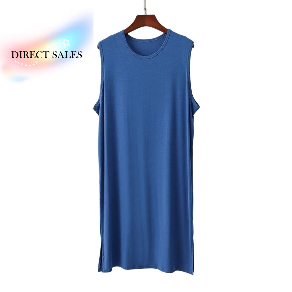 

Homewear Knee-Length Men's Sleeping Dress Plus Size Soft Modal Pajamas Oversized Sleeveless Bathrobe Sleepwear