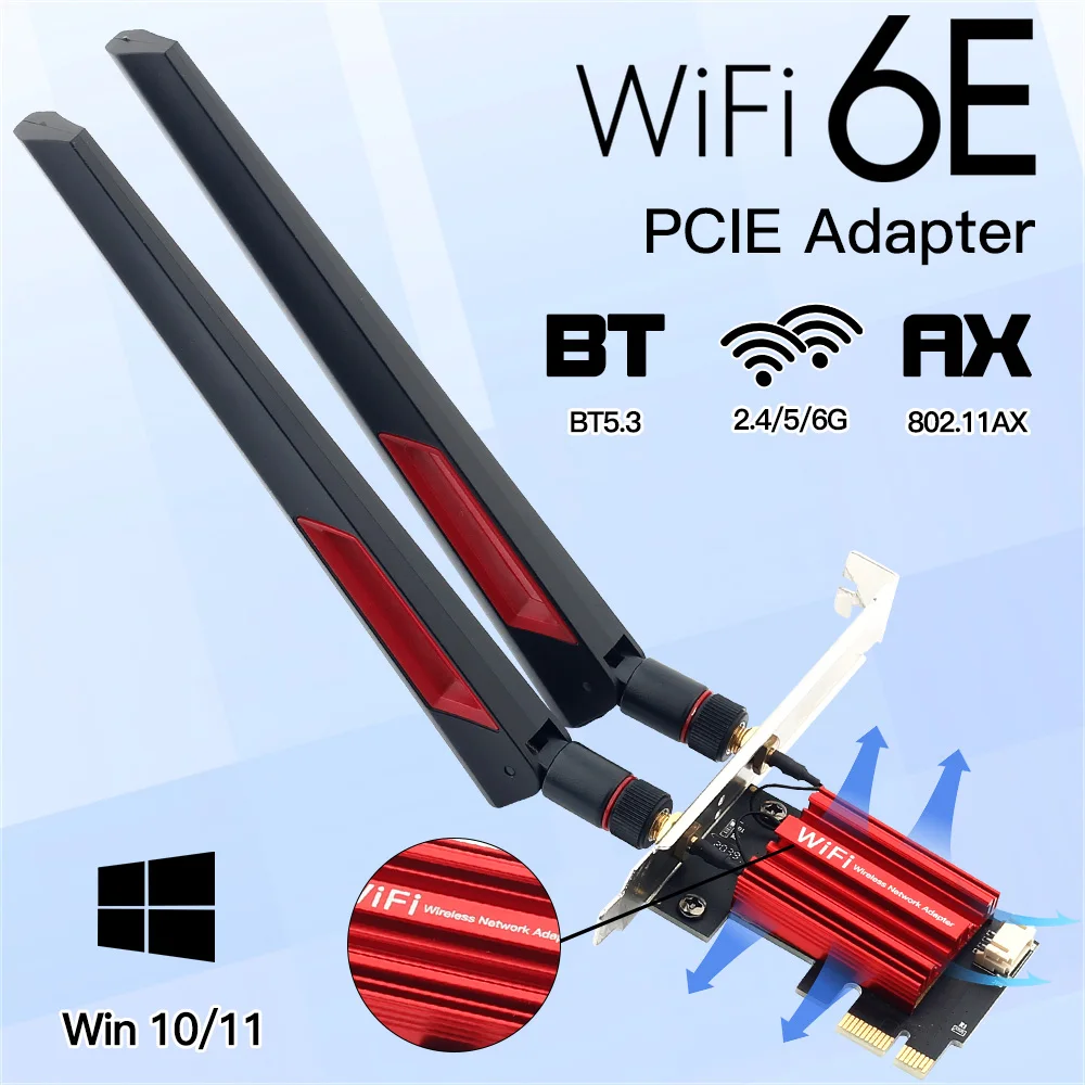 Wifi 6E AX210 PCI-E Wireless Adapter Bluetooth 5.3 5400Mbps Ethernet Dual Band 802.11AX/AC Wi-fi Network Card For Win 10/11