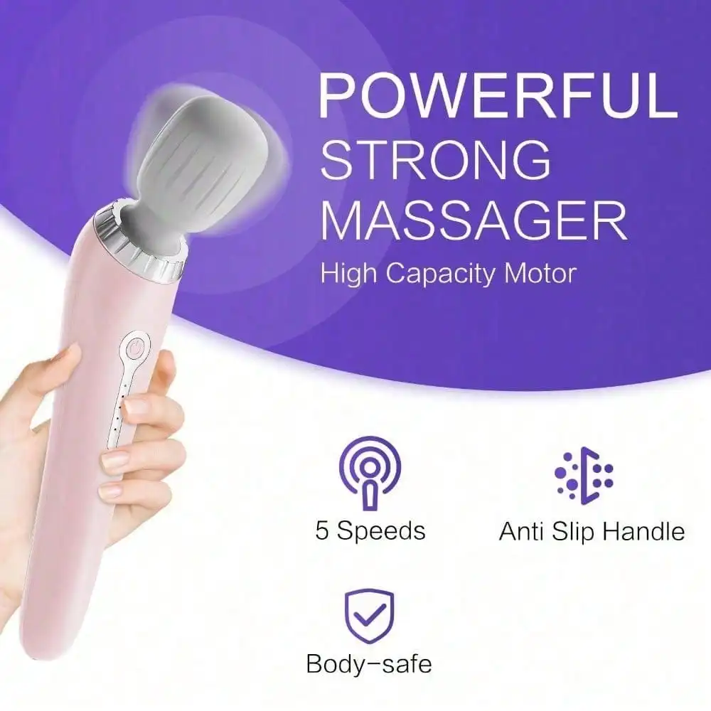 Handheld Massage Vibration, Portable 5 Speeds Deep Tissue Strong Personal Magic Wand Massager, Vibrator For Relaxation, Sports Recovery, Pain Relief, Leg, Christmas Gifts For Men Women-Pink