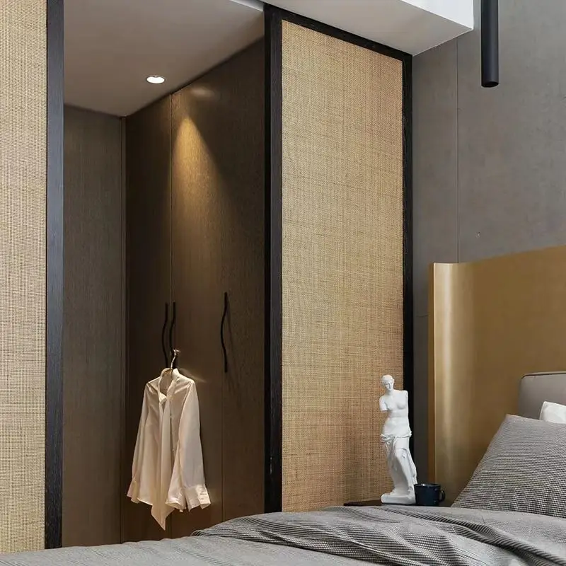 

Japanese rattan door sliding door solid wood folding partition kitchen bedroom bathroom sliding wardrobe