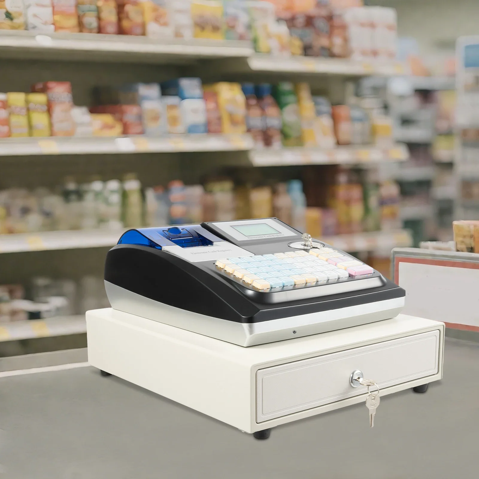 نظام POS موفر للطاقة بقدرة 35 وات، ماكينة تسجيل النقود السوداء مع شاشات مزدوجة، طابعة الإيصالات الحرارية لإدارة المتجر