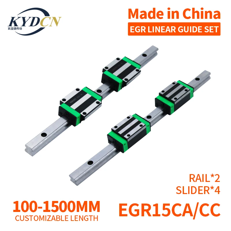 KYDCN EGR15 Low-Profile Linear Guide Rail Set — 2 Rails + 4 EGH15C Slider Blocks