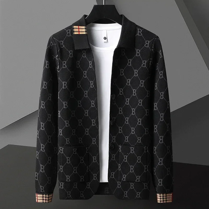 High Quality Spring and Autumn Men's Trendy Printed Designer Sweater Business Casual Neckline Embroidered Cardigan Top M-4XL