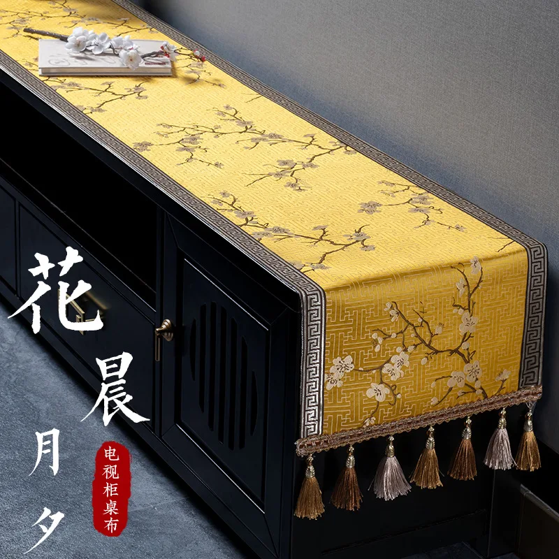 Chinese Style Waterproof Tassel Table Runner Floral Patterns Tea Tables Flag Party Wedding Decor TV Cabinet Cover Tablecloth