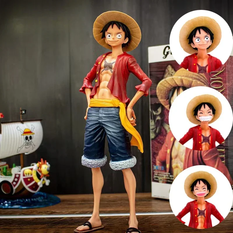 Figura Anime Colecionável Monkey D Luffy, Estatueta do macaco substituível, 3 Face Figure, Ornamento do quarto substituível, Holiday Gift, 26cm, 1 Pc