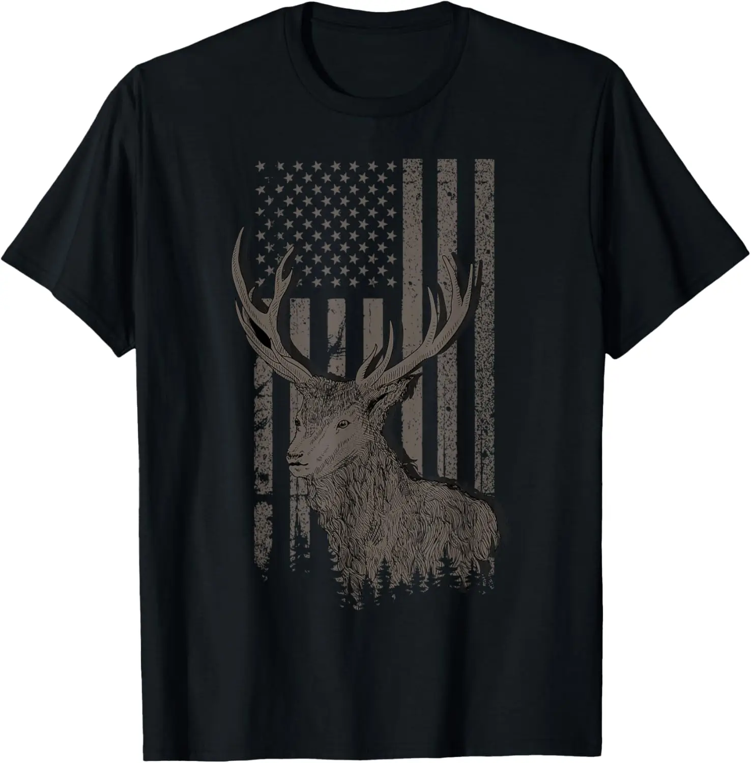 Whitetail Buck Deer Hunting American Flag Buck Hunting T-Shirt