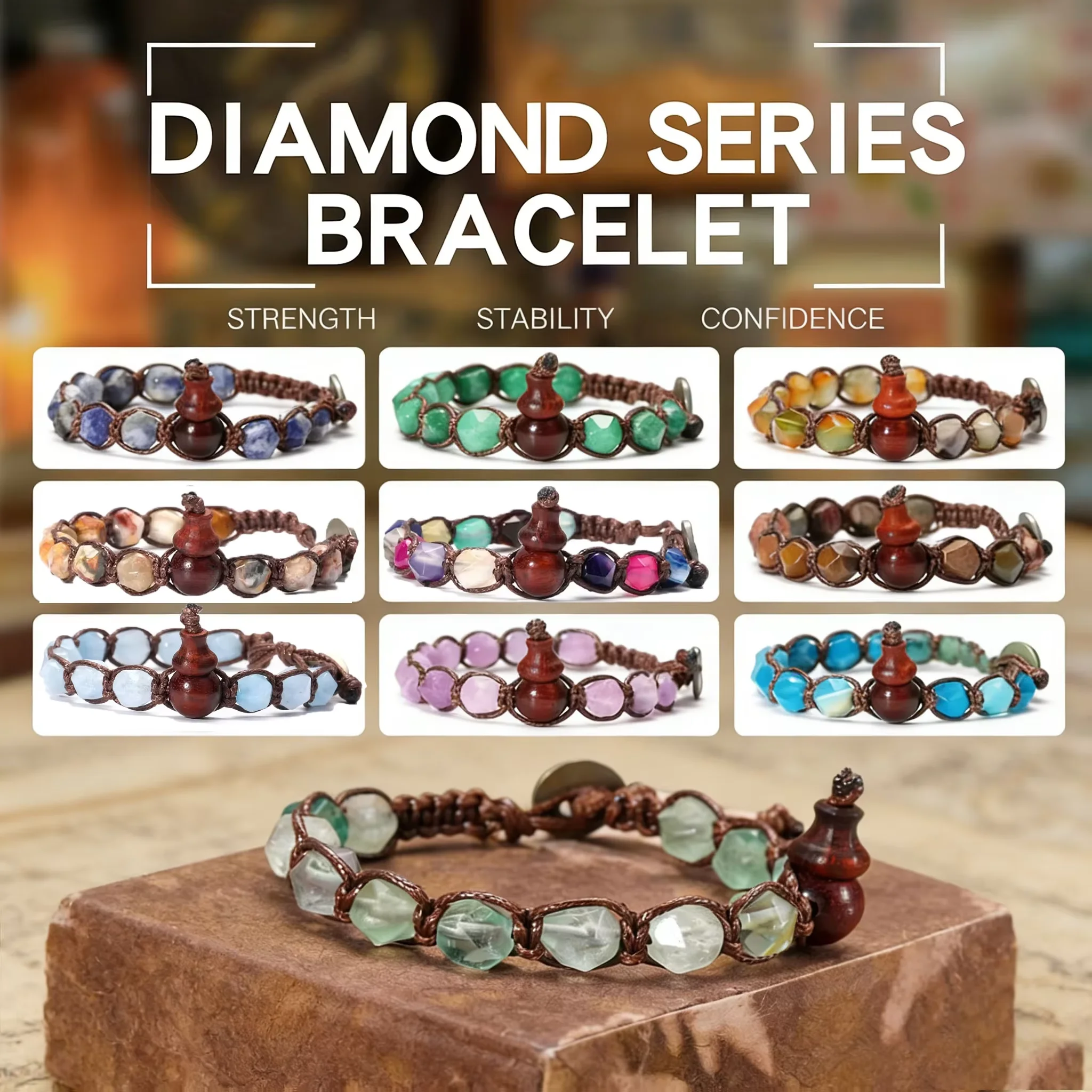 

Natural Stone Ethnic Style Hand-Woven Gourd Bracelet Adjustable Bracelet Fashion Jewelry Gift Suitable for Women Men Friendship