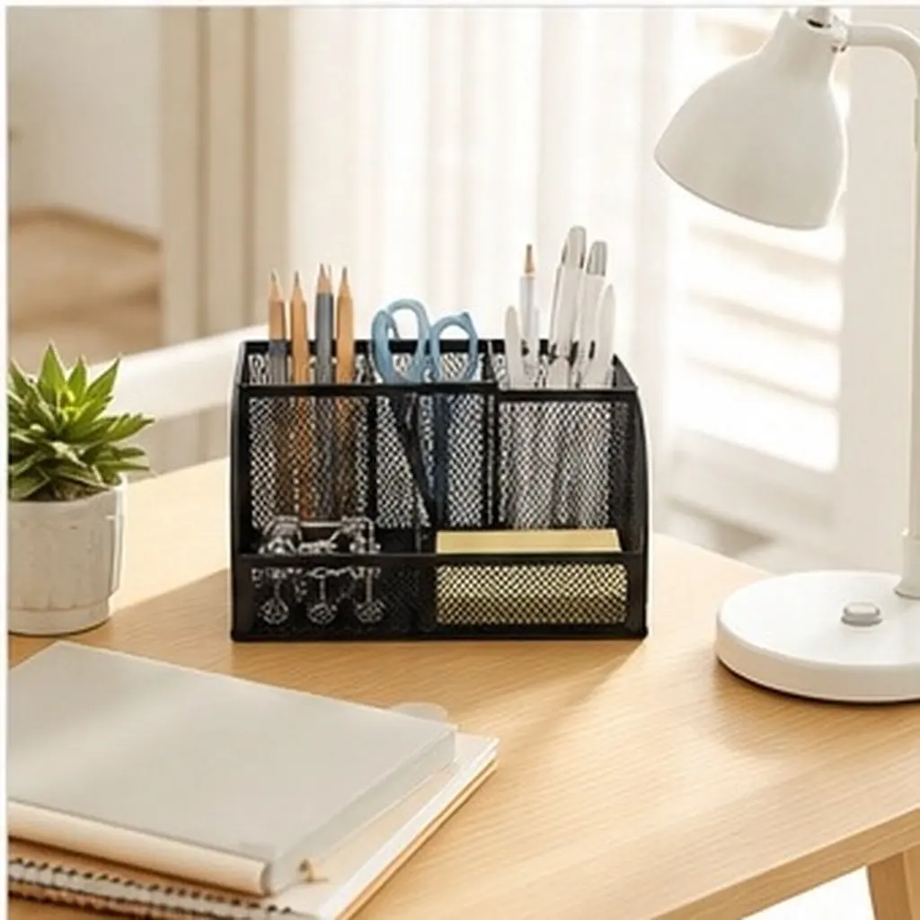 Combination Pen Holder Metal Mesh Box Multifunctional Desktop Storage Container Creative Student Gifts Decorative Pen Organizer