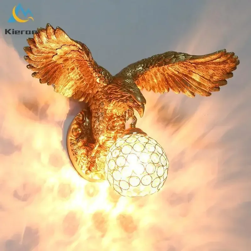 Nordic Modern Eagle Crystal LED Wall Lamp Bedroom Study Restaurant Hotel Bedside Wall Lights Living Room Decor Resin Wall Lamps