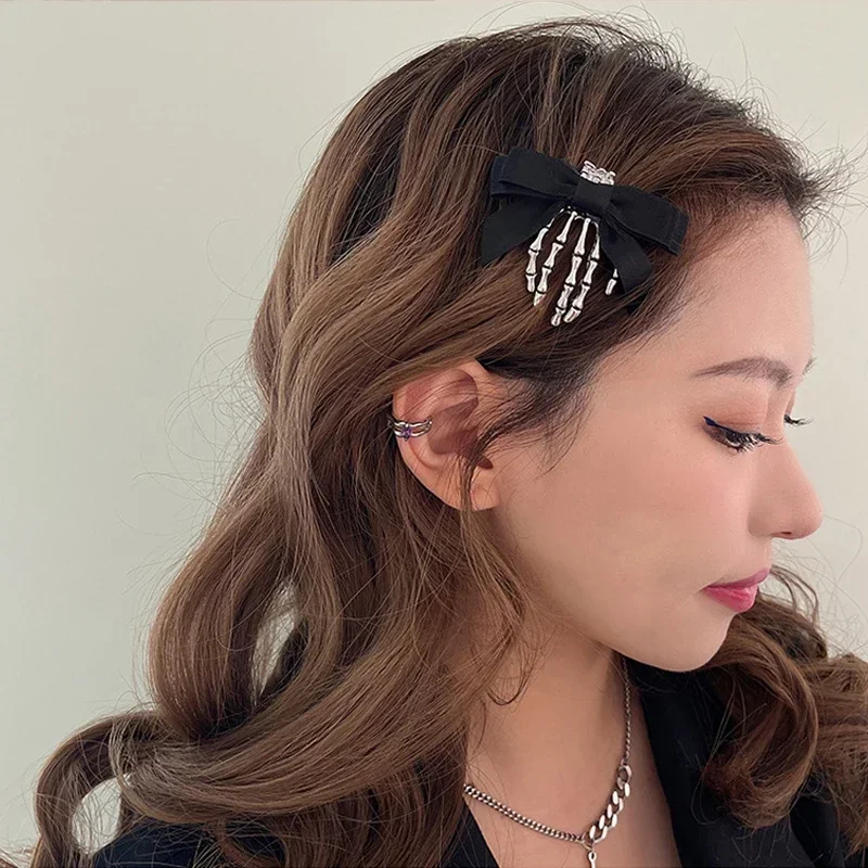 هالوين القوس الجمجمة كليب الهيكل العظمي شبح اليد العظام دبوس الشعر خمر الشرير القوطية شخصية النساء الفتيات دبابيس الشعر إكسسوارات الشعر