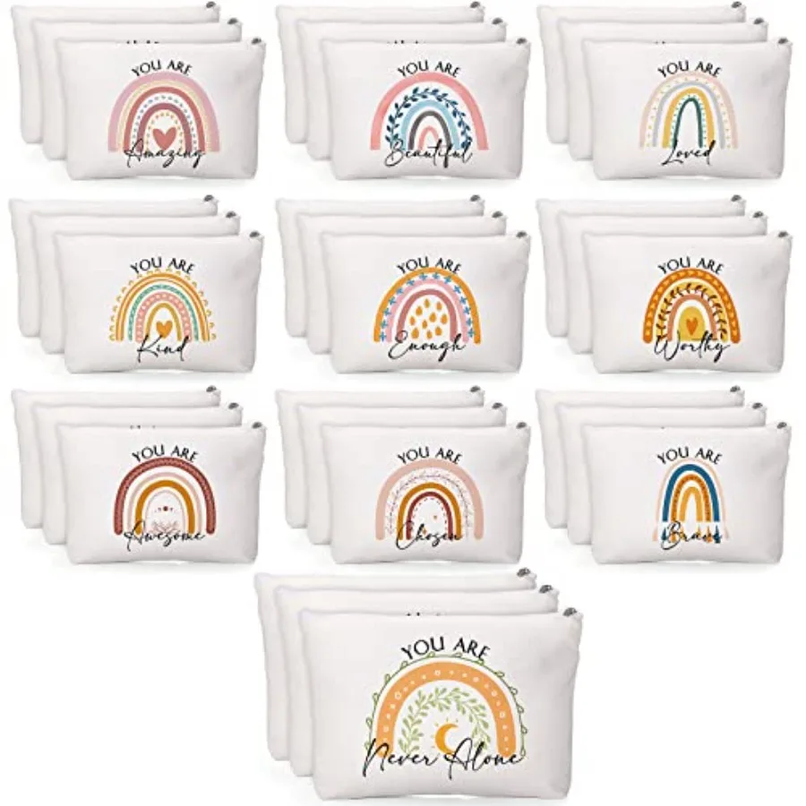 

60 Pcs Rainbow Inspirational Makeup Bag with Zipper Encouragement Cosmetic Bags