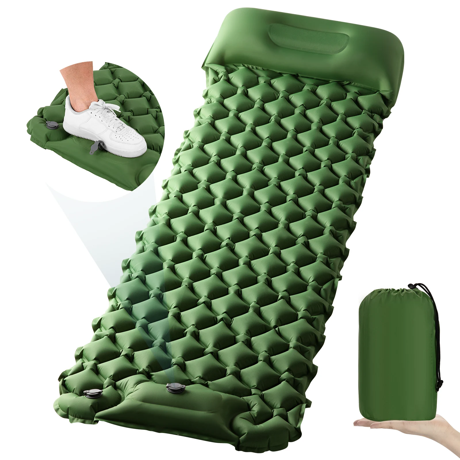 Outdoor Daybed Furniture - 屋外用シングルサイズの寝具パッド（枕付き）、超軽量で内蔵ポンプ付きのインフレータブルキャンプマットレス、折りたたみ式の旅行用ベッド。