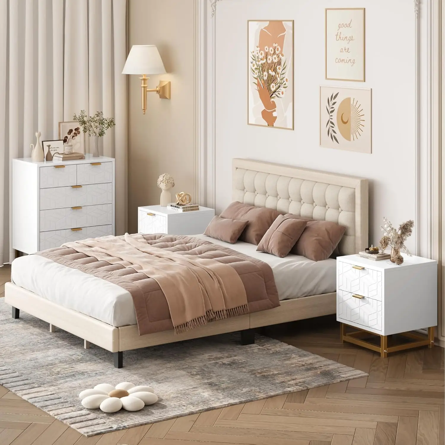 IDEALHOUSE White Dresser for Bedroom, 5 Drawer Dresser with Metal Legs, Modern Dresser Chest Organizer with Wide Storage, Chest