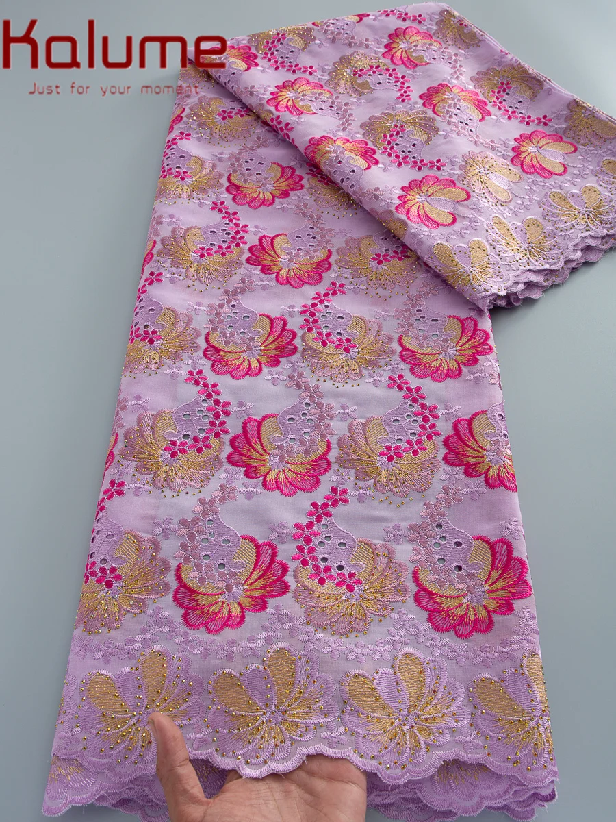 

Kalume 2026 New African Swiss Voile Dry Cotton Lace Fabric 5 Y Nigerian Embroidery Lace Fabric With Stones For Women Party Dress