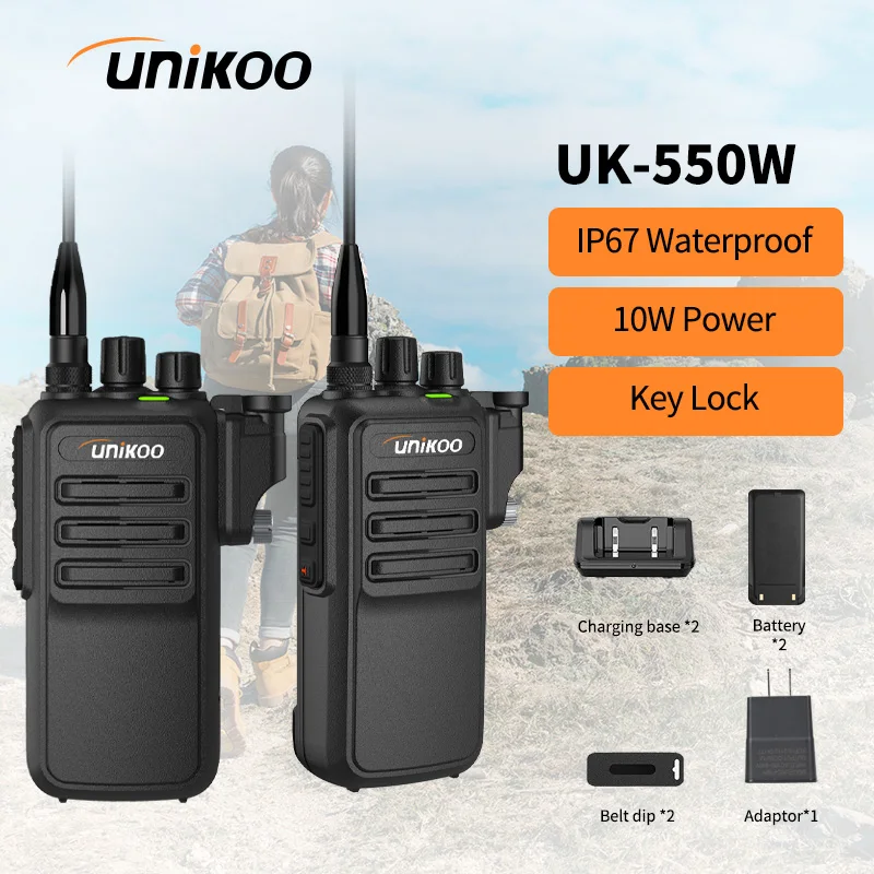 UNIKOO UK550W 10W Walkie Talkie Long Range Communication Radios Walkie-talkie IP67 Waterproof Durable Two-way Radio Long Reach