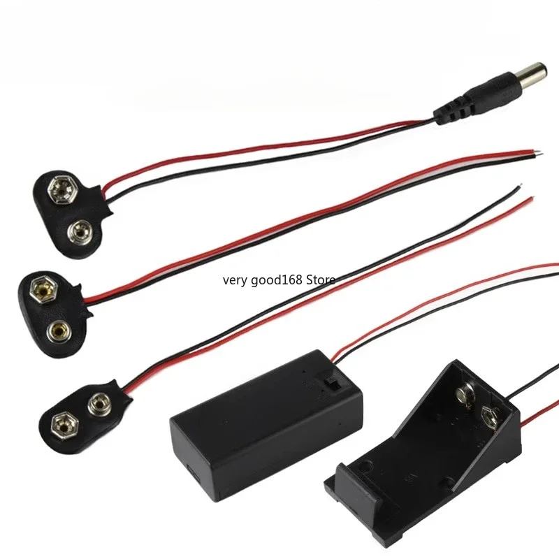 9volt Box Pack Power Toggle Black 9V Battery Holder I/T Type Battery Clips Connector Buckle with ON/OFF Switch,DC5.5 Plug