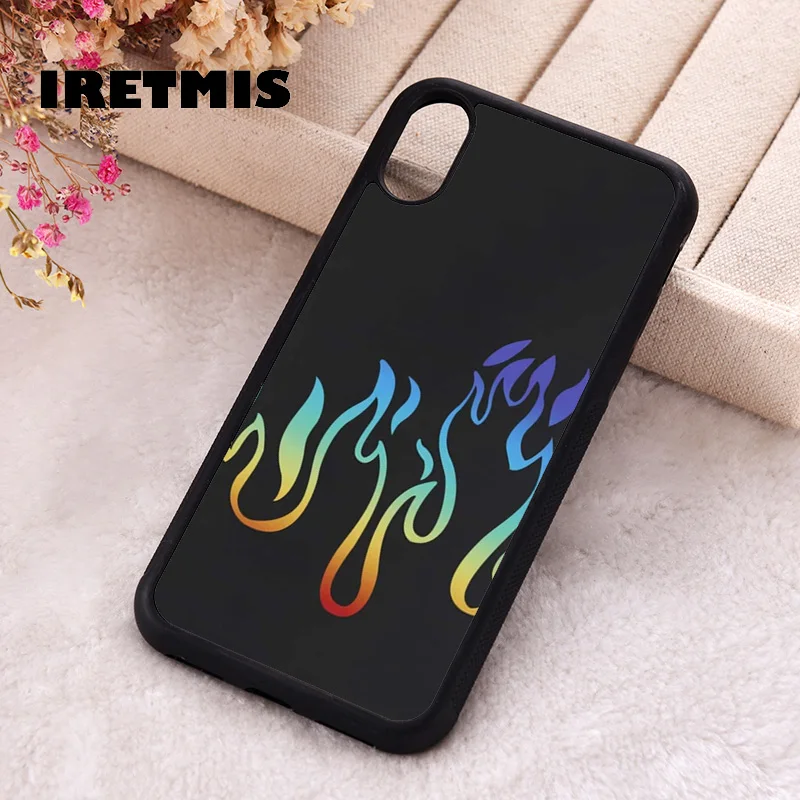 Iretmis Phone Cover Case For iPhone X XS Max XR 11 12 13 PRO MINI 14 15 16 Plus Rubber Silicone Colorful Fire Print