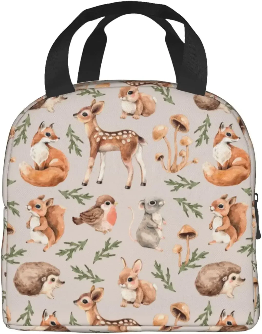 Cute Forest Animals Lunch Bag Compact Tote Bag Squirrel Deer Fox Hare and Hedgehog Reusable Lunch Box Container for School Work