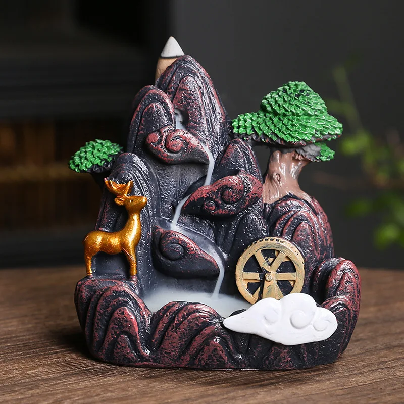 Creative Resin Small Backflow Mountain Water Flow Sandalwood Agarwood Incense Burner Indoor Home Decoration