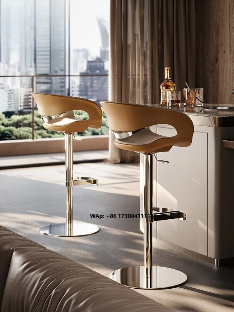 Modern Curved Back Adjustable Bar Stool, 360° Swivel Light Luxury Counter Chair