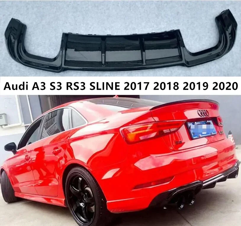 

Rear Bumper Diffuser For Audi A3 S3 RS3 SLINE 2017 2018 2019 2020 Trunk Door Lip Spoiler ABS Carbon Fiber