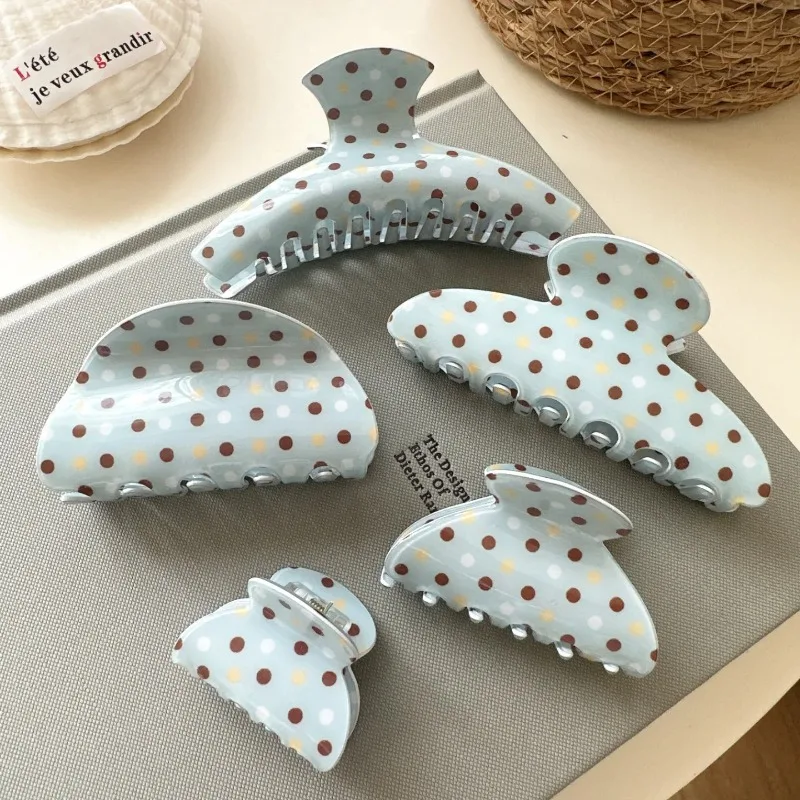 Lightweight Blue Polka Dot Shark Clip for Half Up Bun Retro Versatile Korean New Style Hair Claw for All Hair Types Hair Jewelry