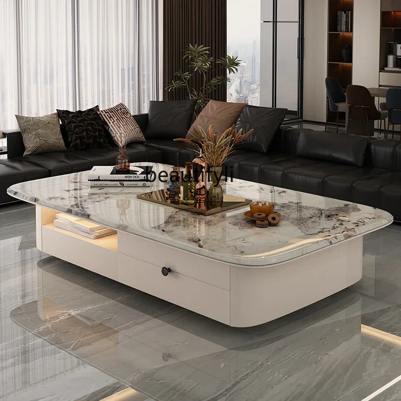 

P Modern light luxury high-end coffee table microcrystalline stone countertop large apartment living room storage tea table