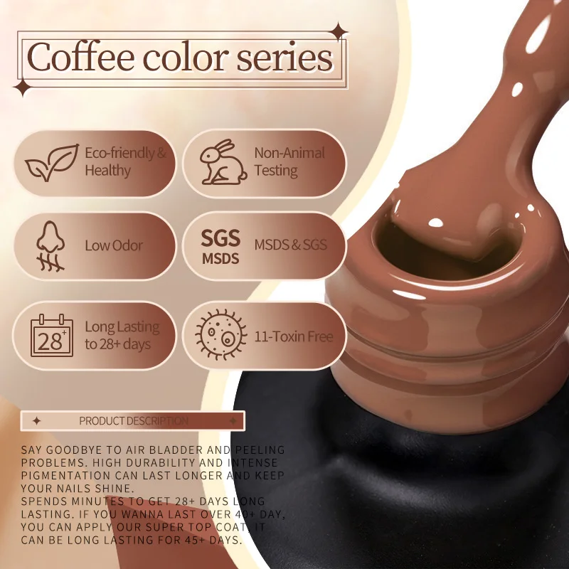 BORN PRETTY Coffe Dark Brown Color Gel Nail Polish Autumn Winter Series Soak Off Semi Permanent Matte Top Coat Nail Art Varnish