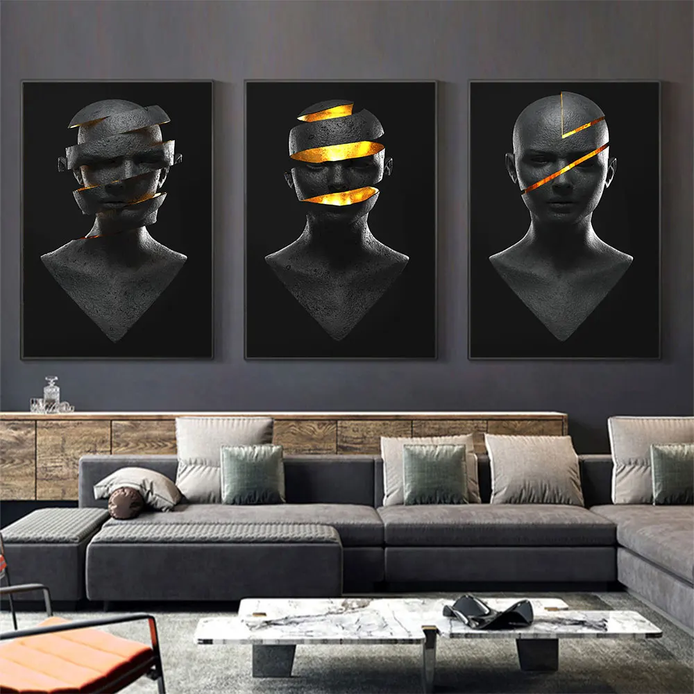 Heads Artwork Segmentation Abstract Art Posters and Prints Figure Statue Canvas Painting Wall Art Pictures for Room Home Decor