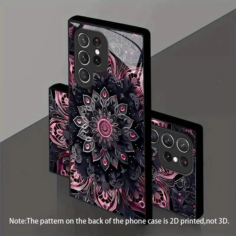 Mandala patterned glass phone case suitable for Samsung Galaxy S26 S25 S24 S22 S21 S20 FE/Ultra/Plus hard case