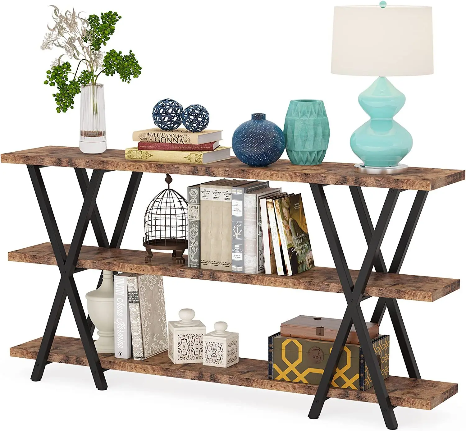 

Living room third floor entrance corner table with display storage rack entrance table