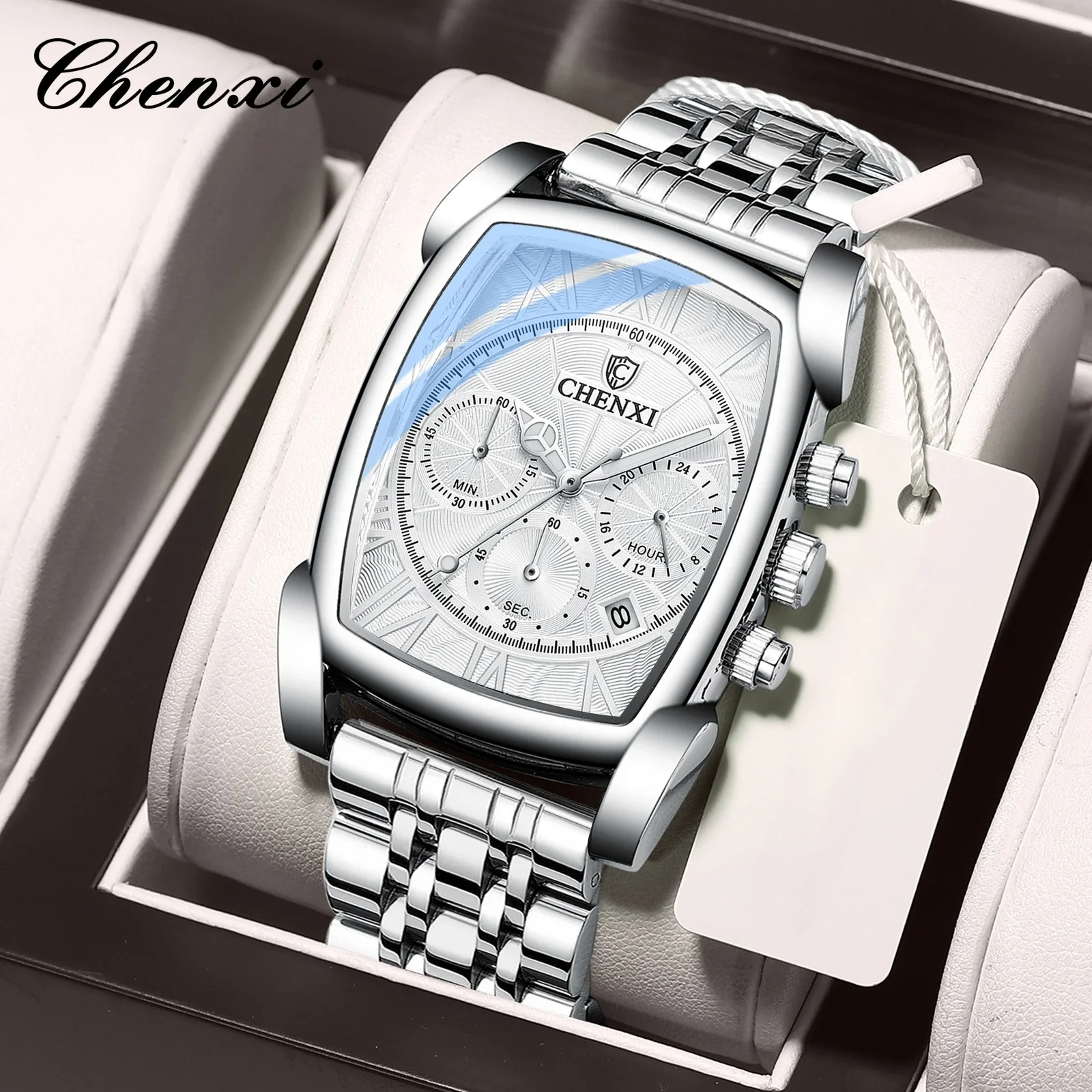 

CHENXI 909, кварцевые мужские часы с квадратным циферблатом, изысканный хронограф, календарь, водонепроницаемые светящиеся роскошные часы для мужчин, Reloj Hombre
