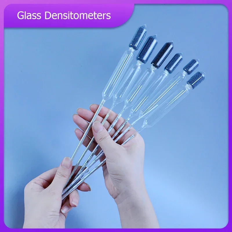 2PCS/lot glass Densitometers chemical laboratory glass liquid hydrometer densimeter Density Meter 1.0-0.1kg/m3, 1.1-1.2kg/m3 e