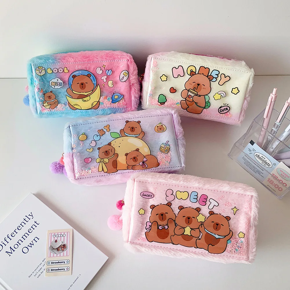 

Plush PVC Capybara Plush Pen Bag Pencil Case Stuffed Cartoon Capybara Pencil Bag Signing Pen Large Capibara Plush Pencil Pouch