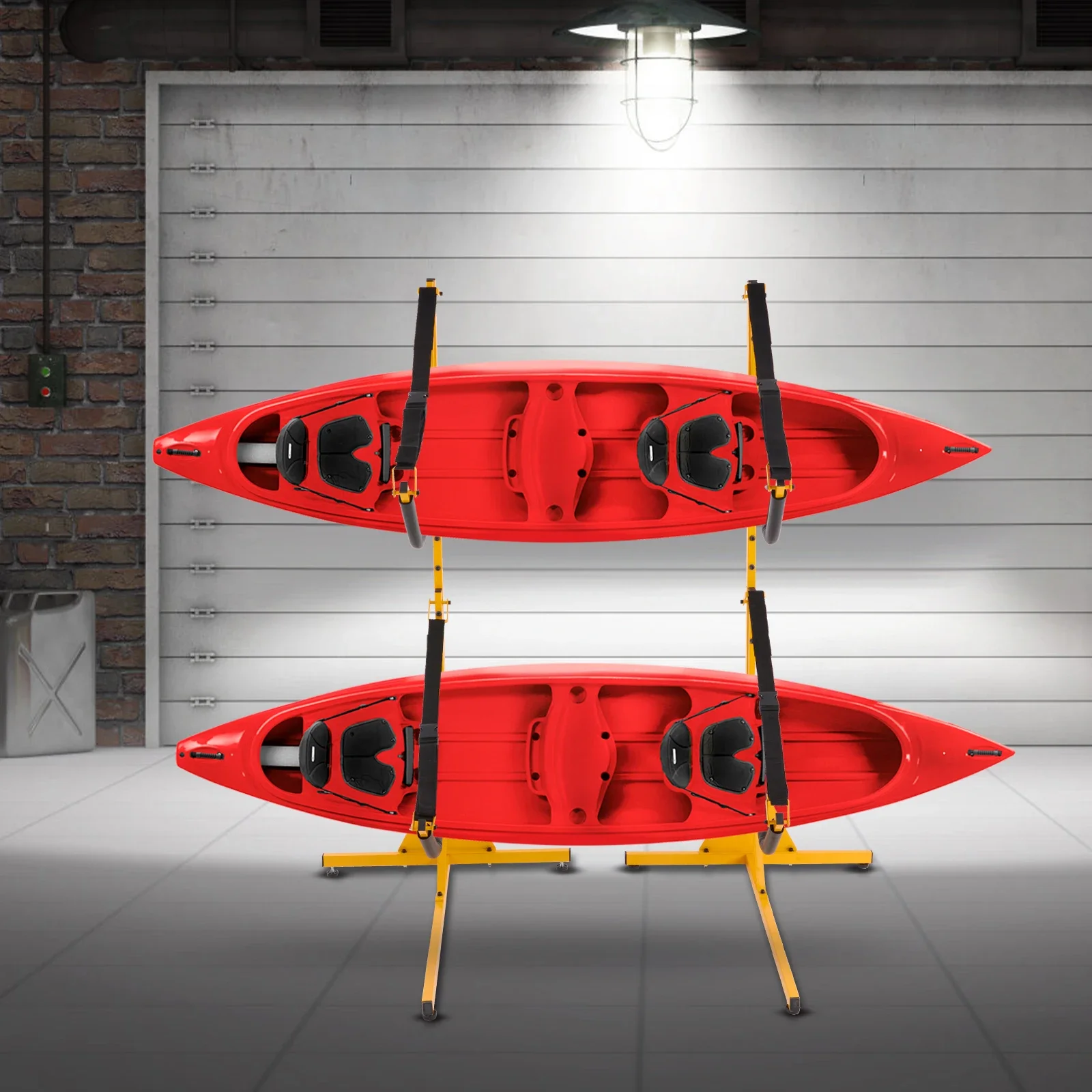 Durable Kayak Storage Rack, Strong Steel Frame, 120 lbs Load Capacity per Rack, Space-Saving Design, Adjustable Straps and Soft