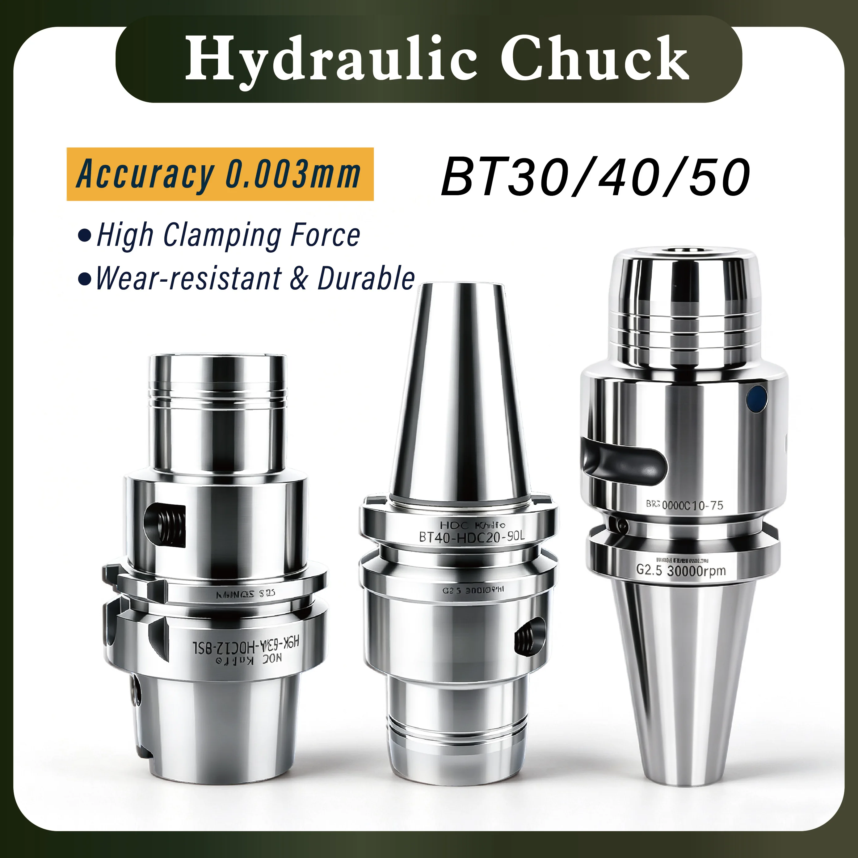 CNC Hydraulic Chuck Holder BT30/40/50 Interface 0.003mm Precision Oil Pressure Chuck With Internal Cooling Channel For Drilling