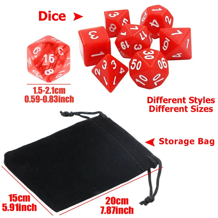7PCS Polyhedral Dice Set with Black Velvet Bag Colored Number DND Dice for Dungeons and Dragons RPG MTG Tabletop Games DDJ