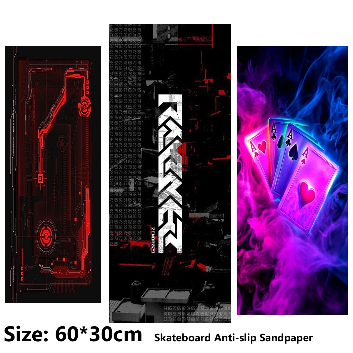 電動スクーター滑り止めステッカー-サンドペーパー-スケートボード-グリップテープ-シート-60-30cm-クールなテキスト-ポーカーカード柄