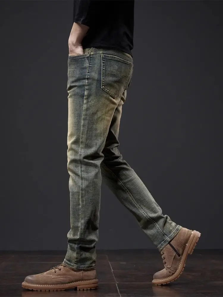 Pantalones vaqueros clásicos elásticos para hombre, Jeans con entrepierna abierta, Estilo Vintage, a la moda, otoño e invierno, novedad de 2023