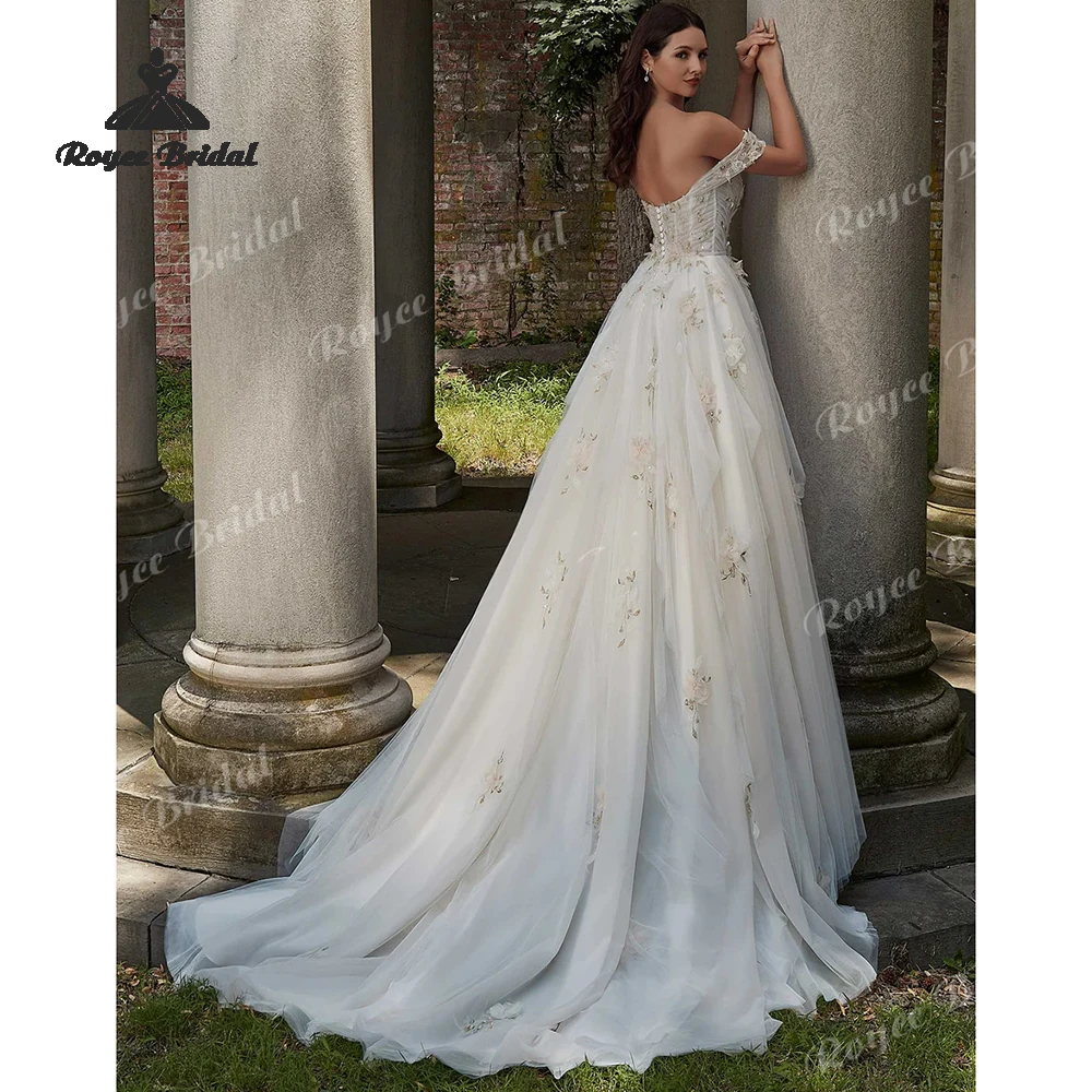 3D Flowers A Line Wedding Dresses 2026 Detachable Off The Shoulder Straps Beach Bridal Gown Customized vestido de novia