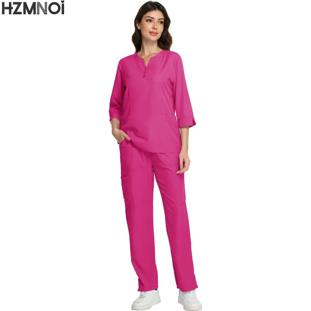 Scrubs Nursing Accessories Medical Surgical Gowns Doctor Nurse Special Scrub Men Solid Color Work Wear Spa Unifroms Women Unisex view 6