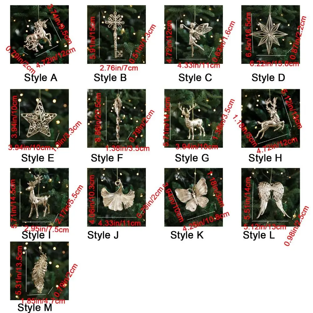 Plastic Christmas Gold Plating Hanging Pendant Snowflake Elk Christmas Tree Ornaments Butterfly Decorative Angel Xmas Pendants
