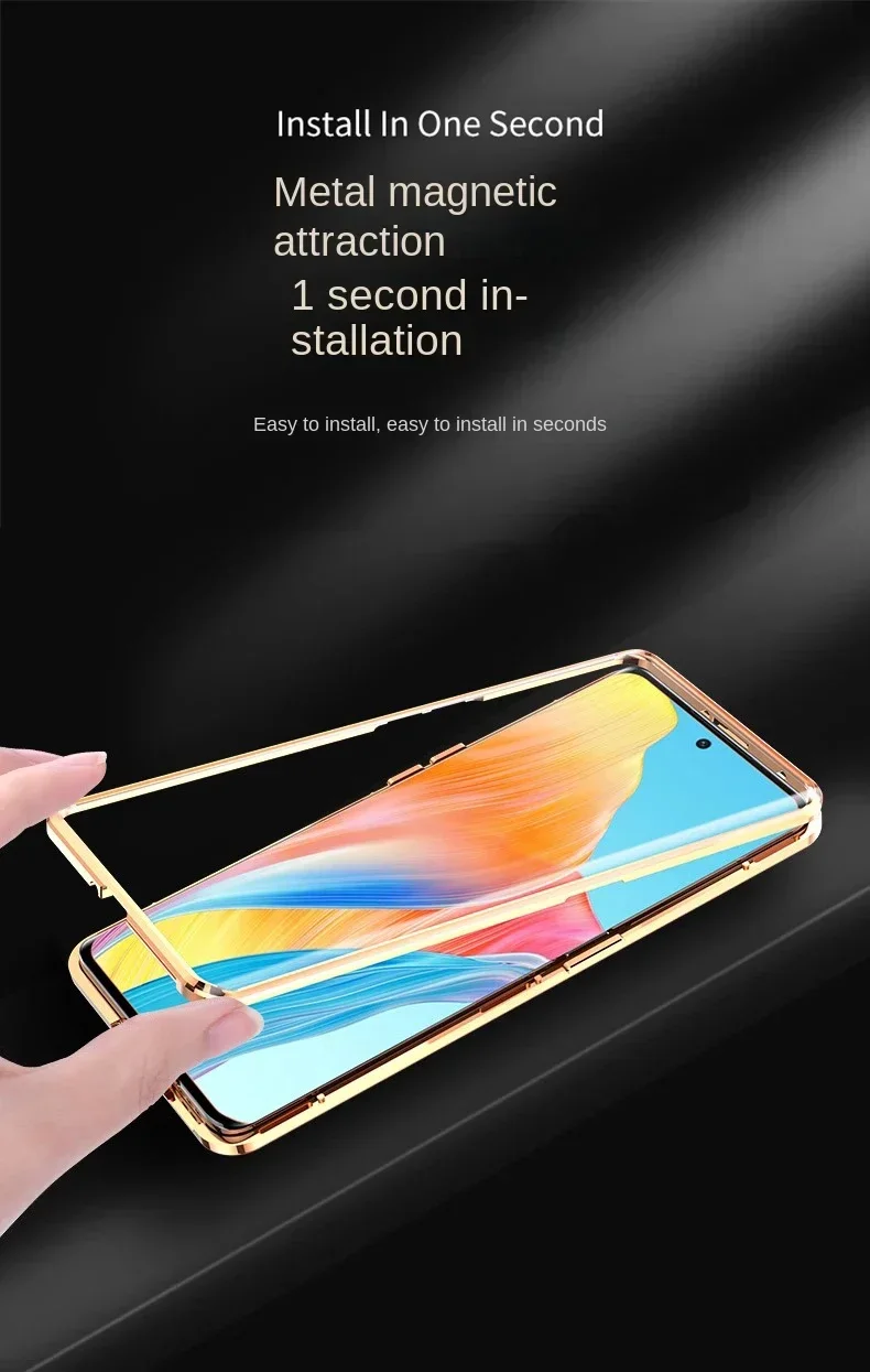 حافظة هاتف مغناطيسية معدنية خلفية من الجلد لهاتف OPPO Find X8 Reno 14 13 A3 A5 Pro A78 A79 A80 A98 F23 5G غطاء حماية للعدسة الزجاجية